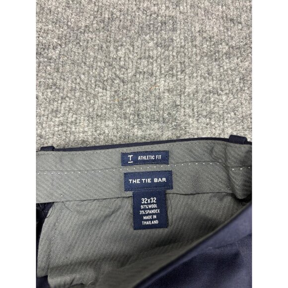 The Tie Bar Pants Mens 32x32 Navy Athletic Fit Wool Blend Dress Slacks Stretch - Picture 2 of 7